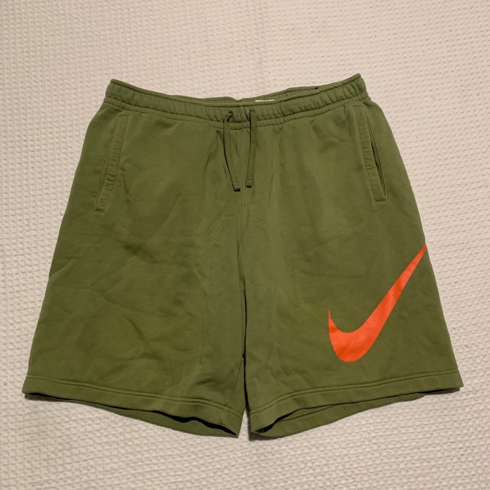 Nike Mens Sportswear Fleece Shorts Olive Green Orange Swoosh XXL AR2375-326